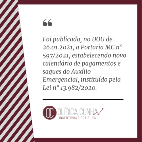 DOU de 26.01.2021, a Portaria MC n° 597/2021 | Novo ...